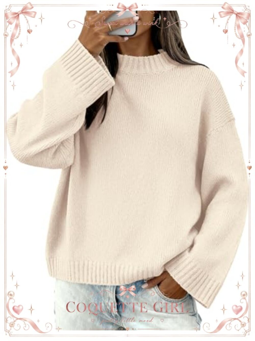 Crewneck Long Sleeve Knit Pullover Sweater Loose Fit Oversized Top